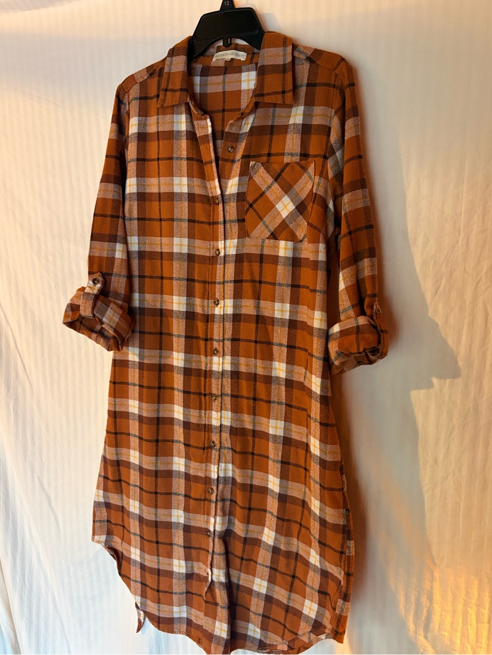 Women’s Rust Plaid Button-Down Shirt Dress
